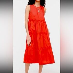JCrew Tiered Red Midi Dress NWOT Size 2